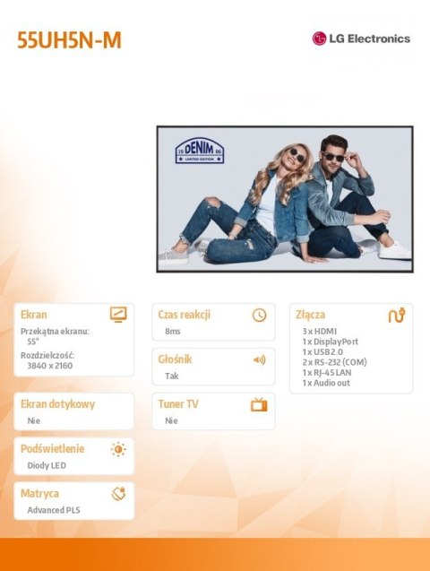 LG Electronics Monitor wielkoformatowy 55UH5N-M IPS 500cd/m2 24/7