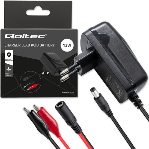 Qoltec Automatyczna ładowarka do akumulatora AGM GEL STD 12V | 1.5A | Prostownik z sygnalizatorem LED