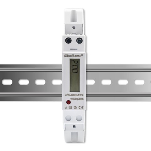 Qoltec Jednofazowy elektroniczny licznik | miernik zużycia energii na szynę DIN | 230V | 30A | LCD | 1P