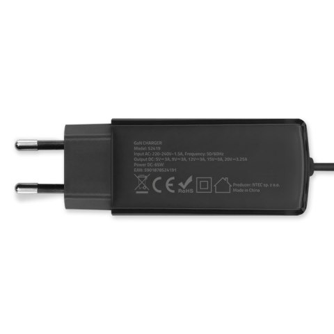 Qoltec Ładowarka sieciowa 65W GaN | 5-20V | 3-3.25A | USB-C 3.1