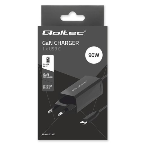 Qoltec Ładowarka sieciowa 90W GaN | 5-20V | 3-4.5A | USB-C 3.1