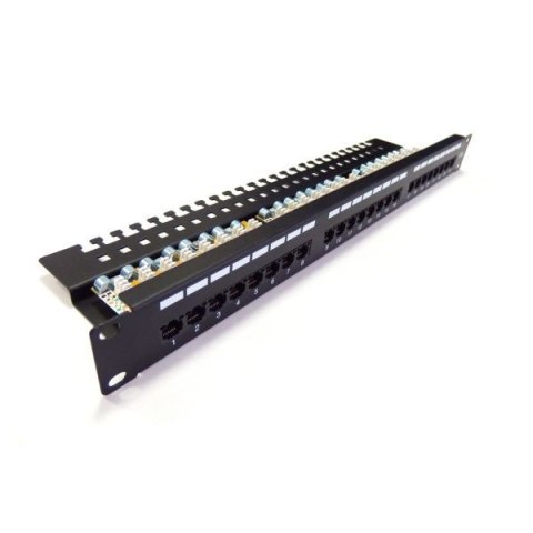 Digitus Panel krosowy (patch panel) 19'' 24x RJ45, LSA poziom, kat.6, nieekranowany, 1U, prowadnica kabli, pola opisowe, czarny