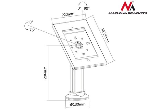 Maclean Stojak, uchwyt reklamowy do tabletu, biurkowy z blokadą, MC-677 iPad 2/3/4/Air/Air2