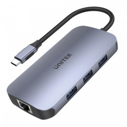 Unitek HUB USB-C 9w1, USB-C, HDMI 2.0, RJ45, PD 100W, czytnik SD; D1071A