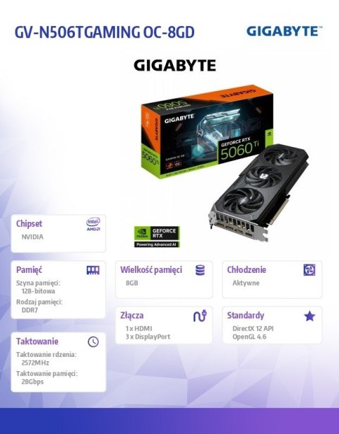 Gigabyte Karta graficzna GeForce RTX 5060 Ti GAMING OC 8G 128BIT GDDR7 HDMI/3DP