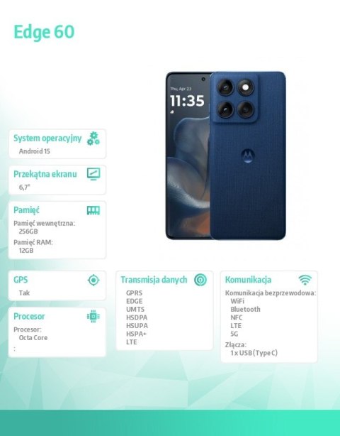 Motorola Smartfon Edge 60 12/256GB Gibraltar Sea-Blue