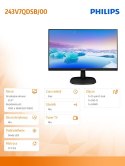 Philips Monitor 23.8 243V7QDSB IPS DVI HDMI Czarny