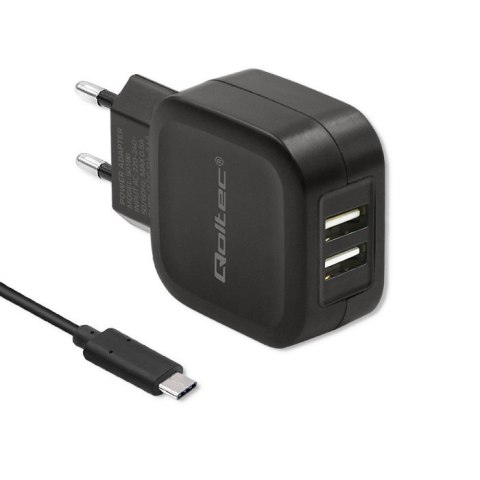 Qoltec Ładowarka sieciowa 17W | 5V | 3.4A | 2xUSB + kabel USB typC