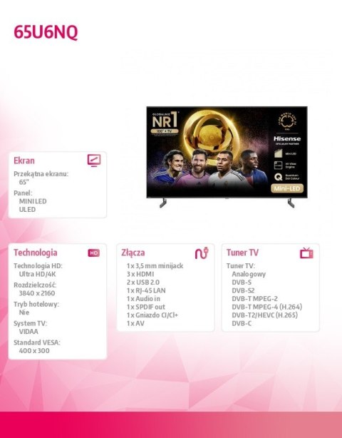 Hisense Telewizor ULED MiniLED 65 cali 65U6NQ
