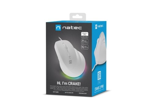 Natec Mysz wertykalna CRAKE 2 PRO 128000DPI optyczna biała