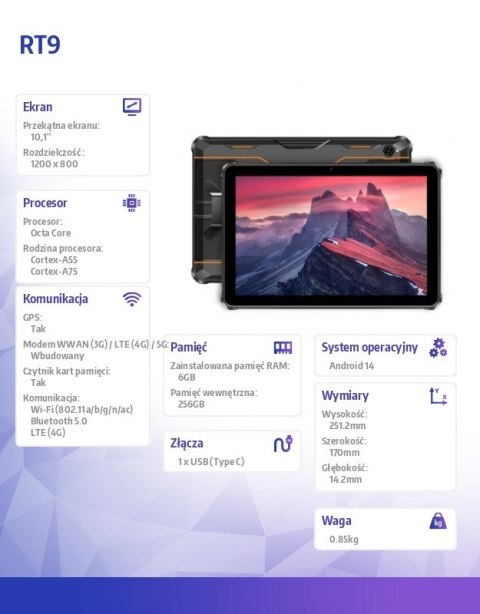 OUKITEL Tablet RT9 10,1 cali 6/256GB pomarańczowy
