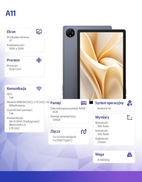 ULEFONE Tablet Tab A11 4G 11" 4/128GB Space Grey z ładowarką