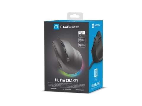 Natec Mysz wertykalna CRAKE 2 PRO 128000DPI optyczna czarna