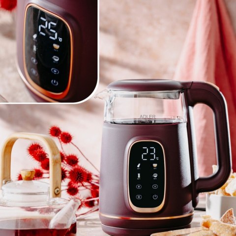 Adler Czajnik 1,7l z wyświetlaczem LED, regulacja temperatury AD 1305 burgundy