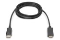 Digitus Kabel adapter DisplayPort 1.2 z zatrzaskiem 4K 60Hz UHD Typ DP/HDMI A M/M czarny 2m