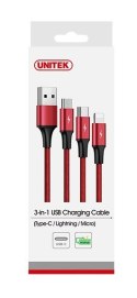 Unitek Kabel ładujący 3-in-1 USB - USB-C/microUSB/Lightning, 1,2m; C4049RD