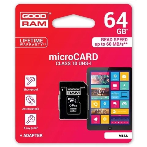 GOODRAM Karta pamięci microSD 64GB CL10 UHS I + adapter