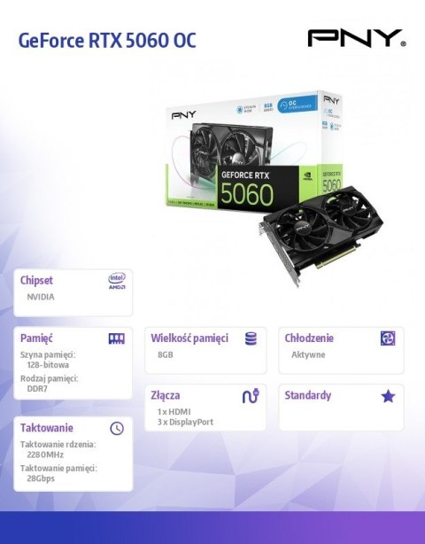 PNY Karta graficzna GeForce RTX5060OC 8GB VCG50608DFXPB1-O