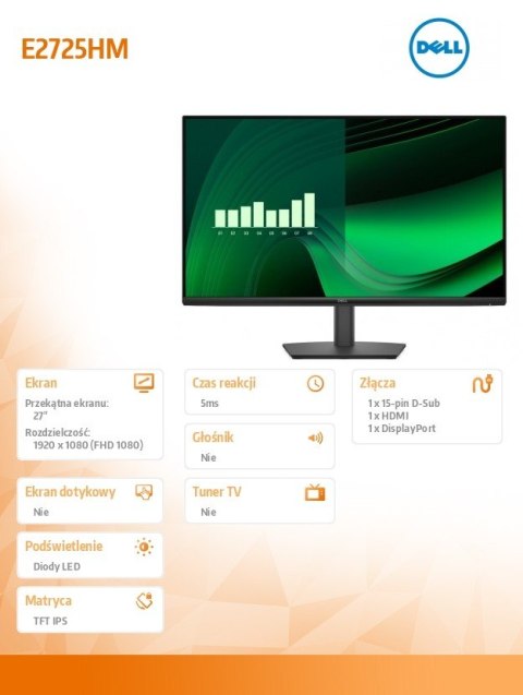 Dell Monitor E2725HM 27 LED VA 1920x1080/16:9/DP/VGA/HDMI/3Y