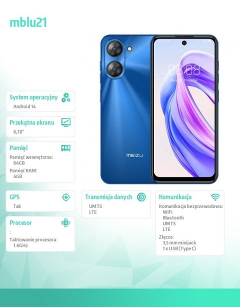 MEIZU Smartfon Mblu 21 4 GB / 64 GB Niebieski