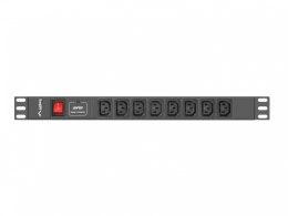 Lanberg Listwa zasilająca Rack PDU 19 cali 1U 16A 8X IEC C13 2m czarna C20