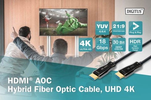 Digitus Kabel połączeniowy hybrydowy AOC HDMI 2.0 Premium HighSpeed 4K/60Hz UHD HDMI A/HDMI A M/M 10m Czarny