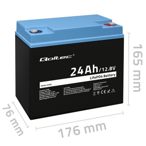 Qoltec Akumulator LiFePO4 Litowo-Żelazowo-Fosforanowy | 12.8V | 24Ah | 307.2Wh | BMS