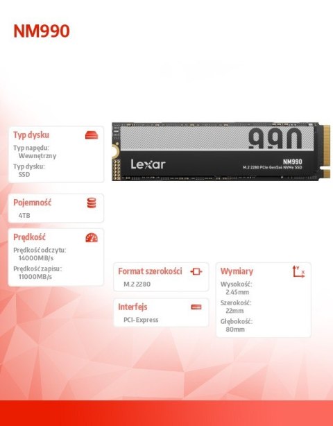 Lexar Dysk SSD NM990 4TB Gen5 14000/11000