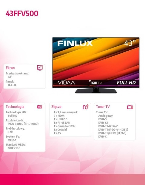 Finlux Telewizor LED 43 cale 43FFV500