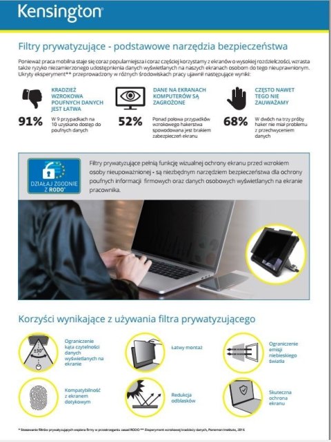 Kensington Filtr prywatyzujący, 2-stronny, zdejmowany, do monitora 24 cale, 16:9