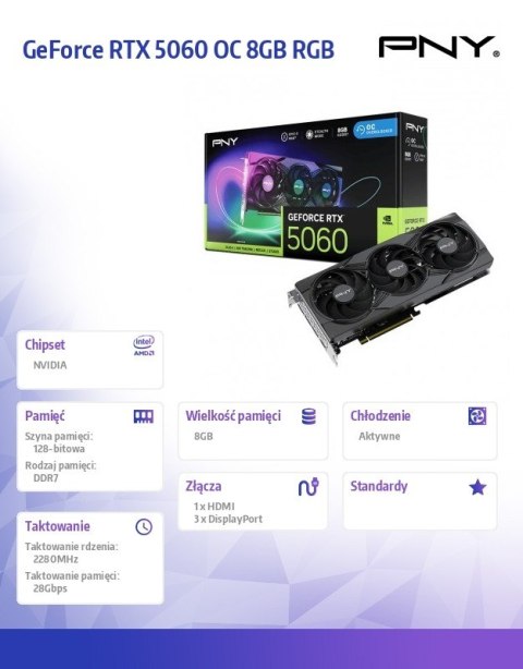 PNY Karta graficzna GeForce RTX 5060 OC 8GB RGB VCG50608TFXXPB1-O