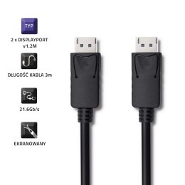 Qoltec Kabel DisplayPort v1.2 męski | DisplayPort v1.2 męski | 4K |3m