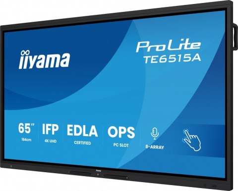 IIYAMA Monitor 65 cali TE6515A-B1AG IPS,4K,40pkt,550cd,DeepContrast-IR+, HDMI x2,DP,USB-C, 2 x 20W, OPS Slot x1, 5xUSB, 2xRJ45,8-Arr