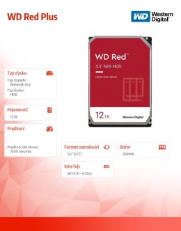 Western Digital Dysk 3,5 cala WD Red Plus 12TB CMR 256MB/7200RPM Class