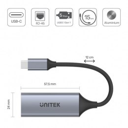 Unitek Adapter USB-C 3.1 GEN 1 RJ45; 1000 Mbps; U1312A