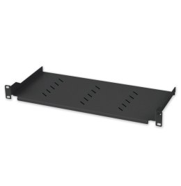 Półka 1U 150mm rack 19, 2 pkt mocowania, perforowana czarna