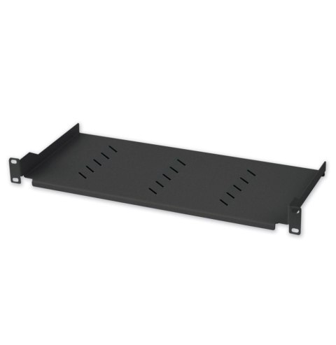 Półka 1U 150mm rack 19, 2 pkt mocowania, perforowana czarna