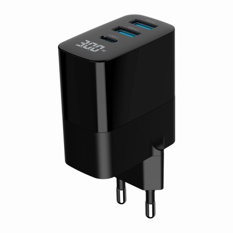 GEMBIRD 3-PORTOWA SZYBKA ŁADOWARKA SIECIOWA GAN (PD) USB (2X USB-A + 1X USB TYP-C), 30W, LCD, CZARNA