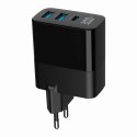 GEMBIRD 3-PORTOWA SZYBKA ŁADOWARKA SIECIOWA GAN (PD) USB (2X USB-A + 1X USB TYP-C), 30W, LCD, CZARNA