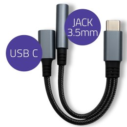 Qoltec Adapter USB-C 2w1 | USB-C | Jack 3.5mm | PD 15W | 10cm