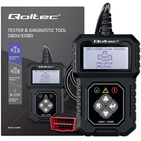 Qoltec Cyfrowy Tester diagnostyczny ProLine | OBDII EOBD | 8V-25V | Dualsystem