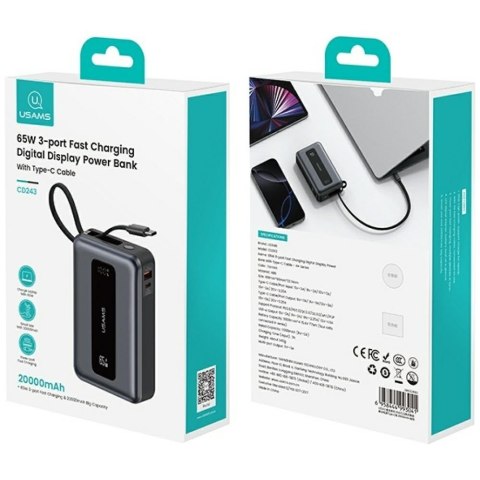 USAMS Powerbank 20000mAh 65W XH Series CD243 PD 3.0 / QC 3.0