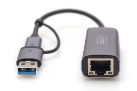 Digitus Karta sieciowa przewodowa USB 3.1 Typ C + USB A do 1x RJ45 2.5 Gigabit Ethernet 10/100/1000/2500Mbps