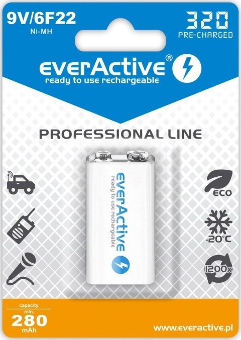 EverActive Akumulator 6F22/9V Ni-MH 320 mAh 1 szt. ready to use