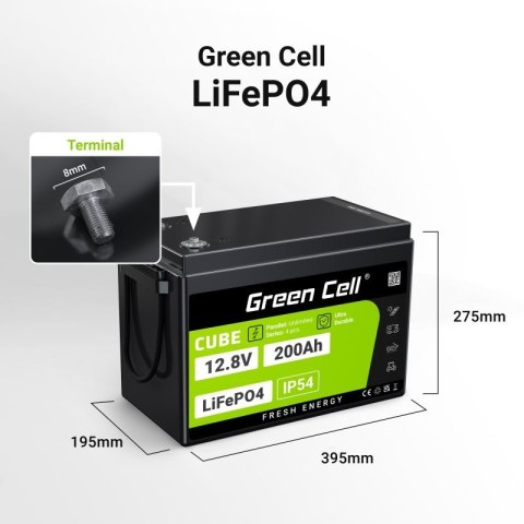 GREEN CELL AKUMULATOR LIFEPO4 CUBE 200AH 12V/12.8V 2560WH LFPGC12V200AH