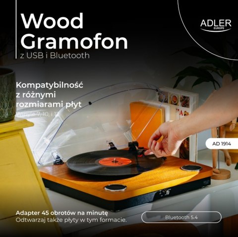 Adler Gramofon AD1914 Wood USB Bluetooth