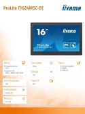 IIYAMA Monitor 15.6 cali T1624MSC-B1 IPS,poj.10pkt.450cd,24/7,media player,6H