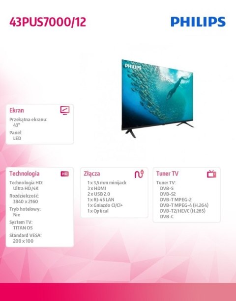 Philips Telewizor LED 43 cale 43PUS7000/12