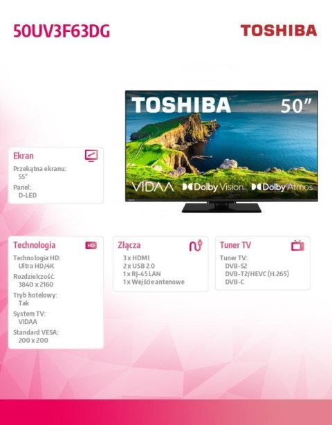 Toshiba Telewizor LED 50 cali 50UV3F63DG
