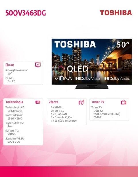 Toshiba Telewizor QLED 50 cali 50QV3463DG